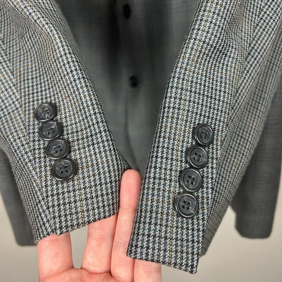 Chaps Sport Coat Blazer Jacket Mens 46L Gray Navy Houndstooth 2-Button Wool Silk - Picture 4 of 16